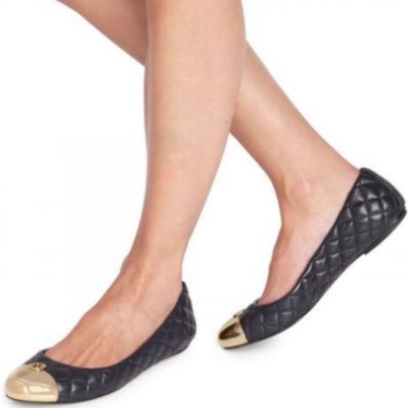 Tory Burch Kaitlin Quilted Leather Gold Toe ballet slip-on flats 6.5 Luxury - Picture 2 of 16